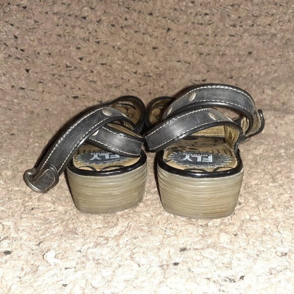 FLY LONDON-Black Studded Leather-Ankle Wrap Strap-Wedge-Sz 37-Excellent - Picture 5 of 7